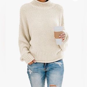 Beige Turtleneck Knit Sweater